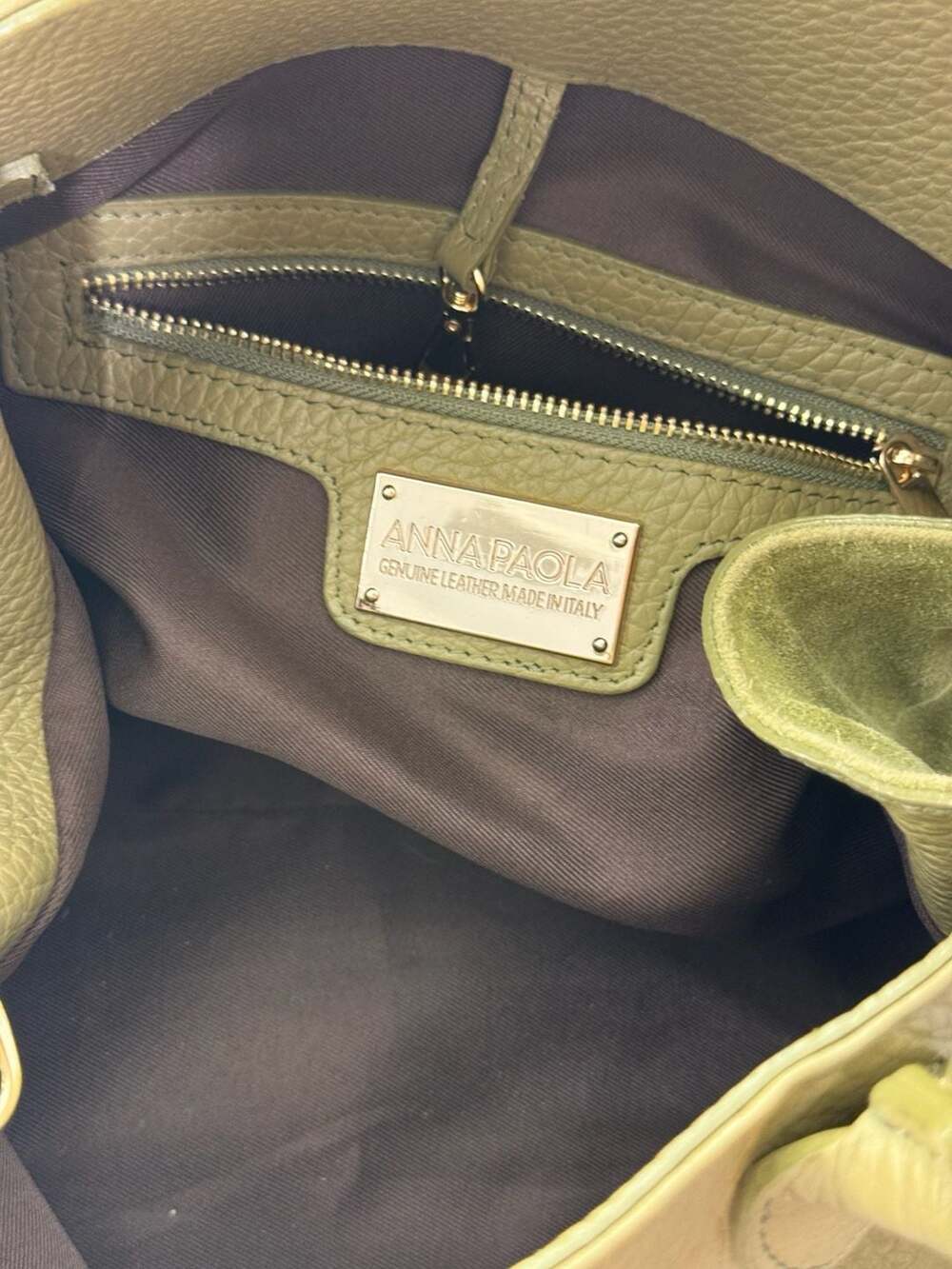 Anna Paola Italian Leather Handbag Riva Iride Green Crossbody Satchel - Picture 9 of 14